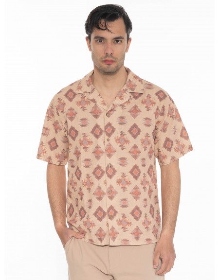 GABBA Πουκάμισο κοντομάνικο OLIVIER RESORT AOP SS Εμπριμέ - Καφέ - Μπεζ GABBA - 1