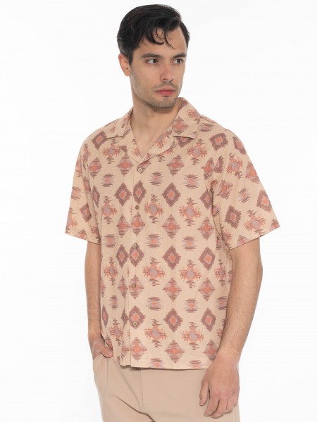 GABBA Πουκάμισο κοντομάνικο OLIVIER RESORT AOP SS Εμπριμέ - Καφέ - Μπεζ GABBA - 4