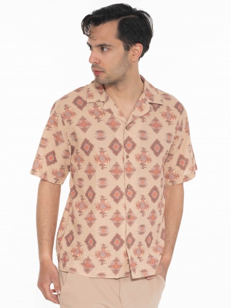 GABBA Πουκάμισο κοντομάνικο OLIVIER RESORT AOP SS Εμπριμέ - Καφέ - Μπεζ GABBA - 3