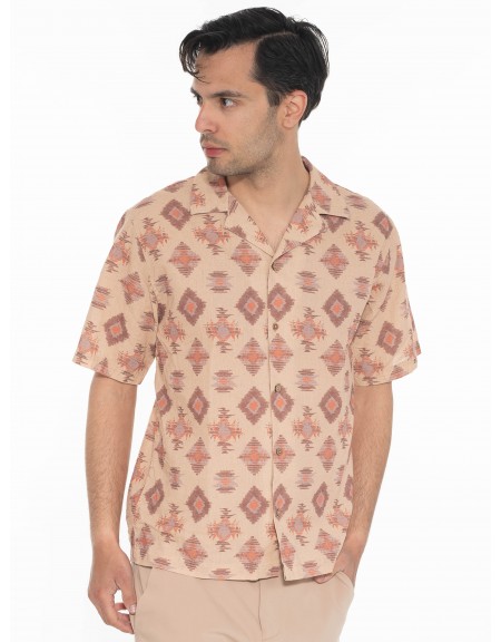 GABBA Πουκάμισο κοντομάνικο OLIVIER RESORT AOP SS Εμπριμέ - Καφέ - Μπεζ GABBA - 3