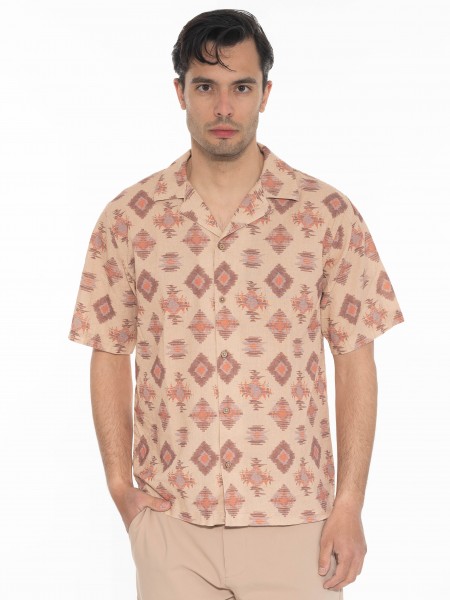 GABBA Πουκάμισο κοντομάνικο OLIVIER RESORT AOP SS Εμπριμέ - Καφέ - Μπεζ GABBA - 10