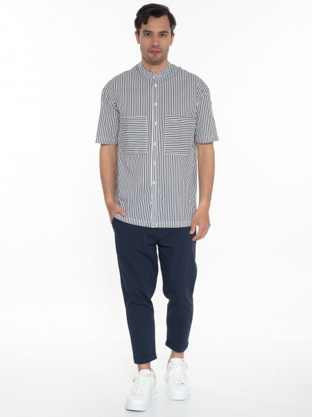 NINETEEN Shirt mao short sleeve K23-1044 White - Black NINETEEN - 6