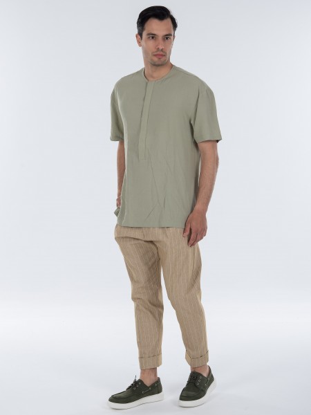 NINETEEN Πουκαμίσα mao K23-1030 Λαδί NINETEEN - 11