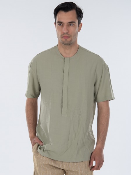 NINETEEN Πουκαμίσα mao K23-1030 Λαδί NINETEEN - 1