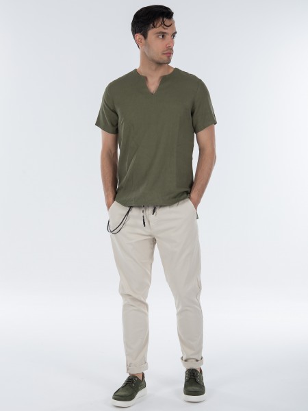 TAG T-shirt λινό TMSS22407 MONTANITA Χακί TAG - 6