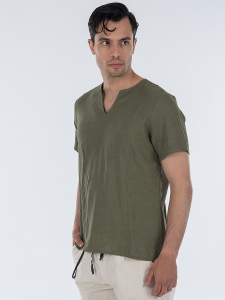 TAG T-shirt λινό TMSS22407 MONTANITA Χακί TAG - 4