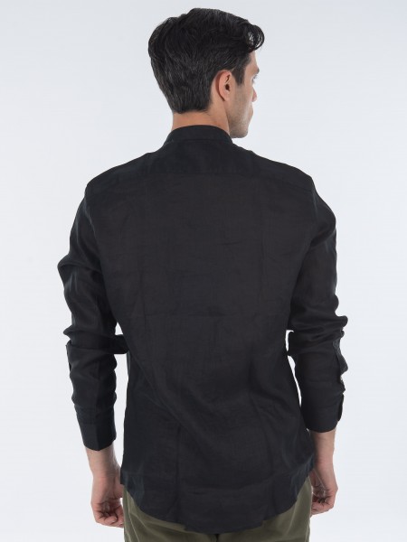 OVER-D Πουκάμισο λινό mao OC1S0S0C03 Μαύρο OVER-D - 2