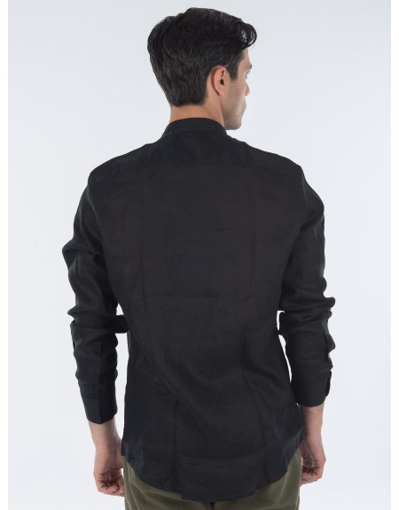 OVER-D Πουκάμισο λινό mao OC1S0S0C03 Μαύρο OVER-D - 2