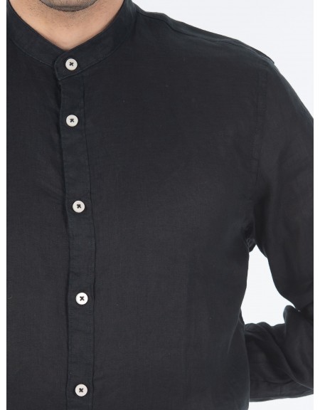 OVER-D Πουκάμισο λινό mao OC1S0S0C03 Μαύρο OVER-D - 5