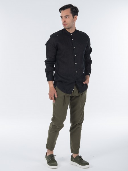 OVER-D Πουκάμισο λινό mao OC1S0S0C03 Μαύρο OVER-D - 7