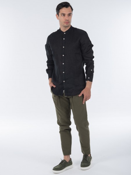 OVER-D Πουκάμισο λινό mao OC1S0S0C03 Μαύρο OVER-D - 9