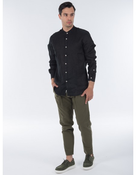 OVER-D Πουκάμισο λινό mao OC1S0S0C03 Μαύρο OVER-D - 9