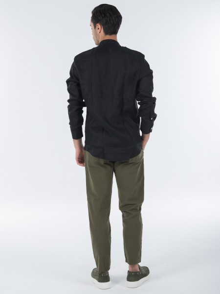 OVER-D Πουκάμισο λινό mao OC1S0S0C03 Μαύρο OVER-D - 8