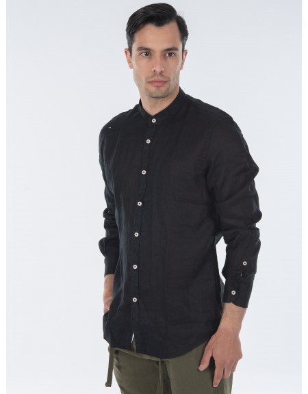 OVER-D Πουκάμισο λινό mao OC1S0S0C03 Μαύρο OVER-D - 4