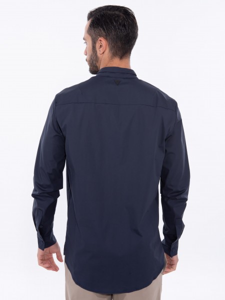 NINETEEN Πουκάμισο mao K24-1017 Μπλε NINETEEN - 3