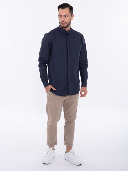 NINETEEN Πουκάμισο mao K24-1017 Μπλε NINETEEN - 7