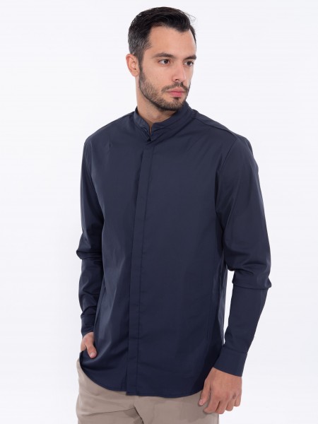 NINETEEN Πουκάμισο mao K24-1017 Μπλε NINETEEN - 4