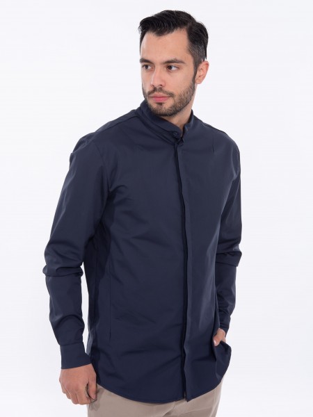 NINETEEN Πουκάμισο mao K24-1017 Μπλε NINETEEN - 2