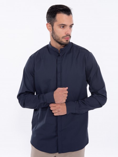 NINETEEN Πουκάμισο mao K24-1017 Μπλε NINETEEN - 10