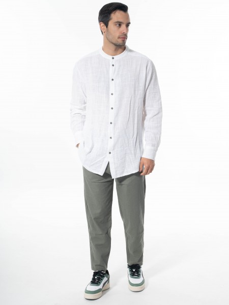 LA HAINE Πουκάμισο mao λινό 3V LM118 Λευκό LA HAINE - 7