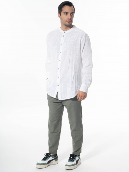 LA HAINE Πουκάμισο mao λινό 3V LM118 Λευκό LA HAINE - 9
