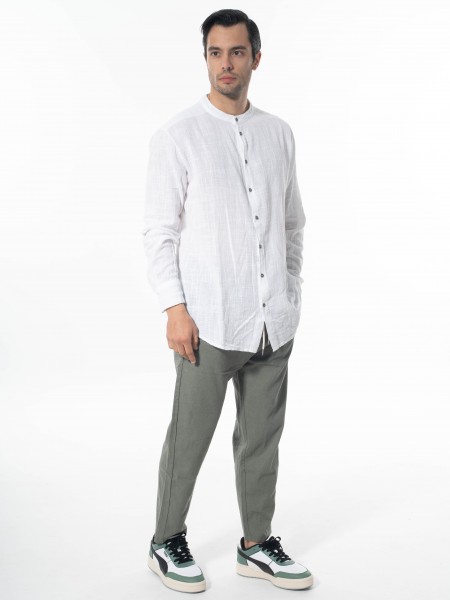 LA HAINE Πουκάμισο mao λινό 3V LM118 Λευκό LA HAINE - 10