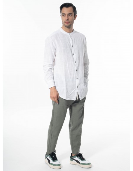 LA HAINE Πουκάμισο mao λινό 3V LM118 Λευκό LA HAINE - 10