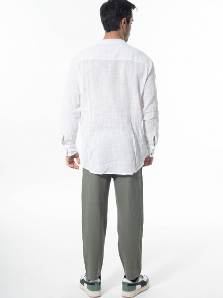 LA HAINE Πουκάμισο mao λινό 3V LM118 Λευκό LA HAINE - 8