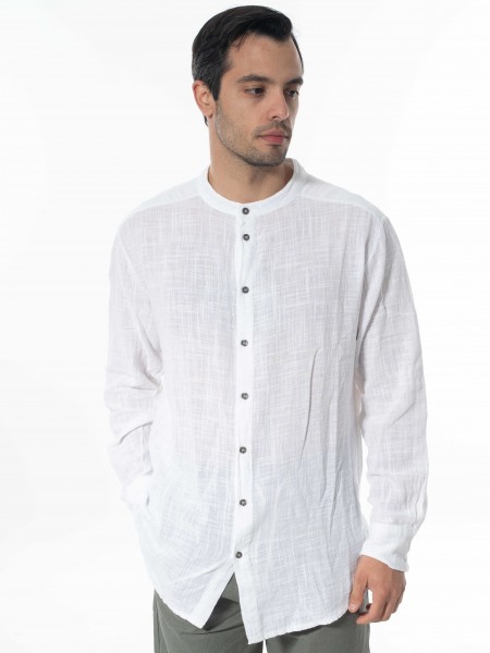 LA HAINE Πουκάμισο mao λινό 3V LM118 Λευκό LA HAINE - 1