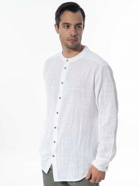 LA HAINE Πουκάμισο mao λινό 3V LM118 Λευκό LA HAINE - 3