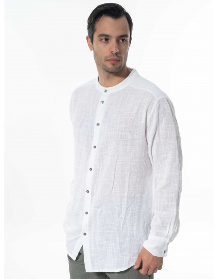 LA HAINE Πουκάμισο mao λινό 3V LM118 Λευκό LA HAINE - 3