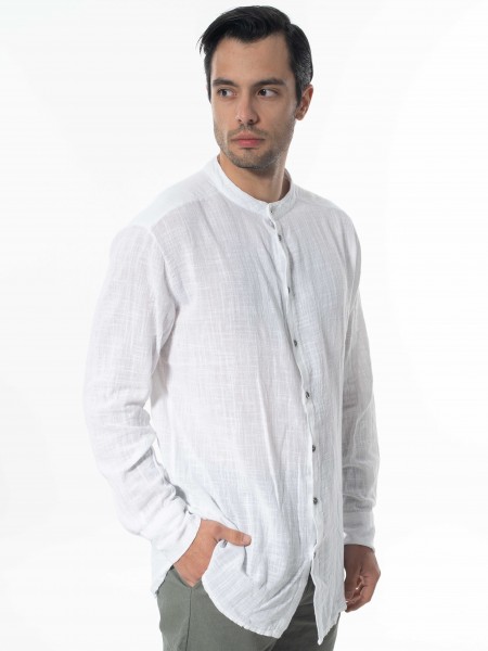 LA HAINE Πουκάμισο mao λινό 3V LM118 Λευκό LA HAINE - 4