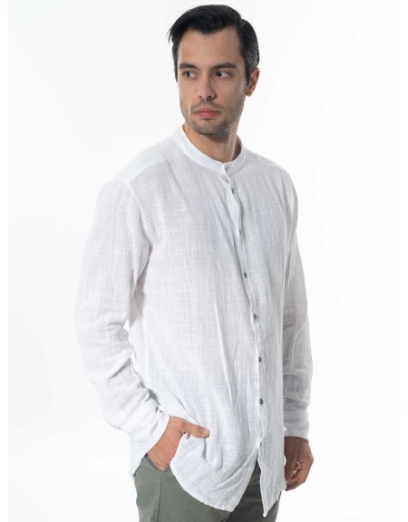 LA HAINE Πουκάμισο mao λινό 3V LM118 Λευκό LA HAINE - 4