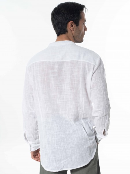 LA HAINE Πουκάμισο mao λινό 3V LM118 Λευκό LA HAINE - 2