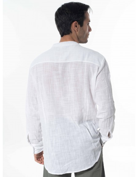 LA HAINE Πουκάμισο mao λινό 3V LM118 Λευκό LA HAINE - 2