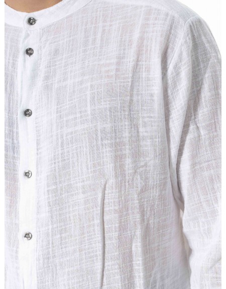 LA HAINE Πουκάμισο mao λινό 3V LM118 Λευκό LA HAINE - 6