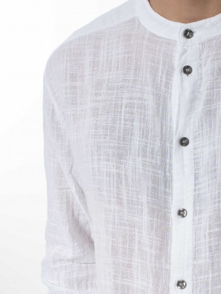 LA HAINE Πουκάμισο mao λινό 3V LM118 Λευκό LA HAINE - 5