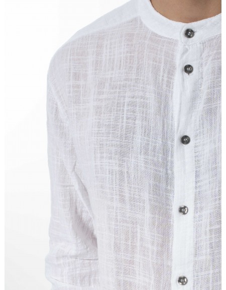 LA HAINE Πουκάμισο mao λινό 3V LM118 Λευκό LA HAINE - 5