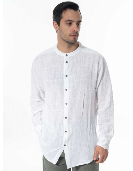 LA HAINE Πουκάμισο mao λινό 3V LM118 Λευκό LA HAINE - 11