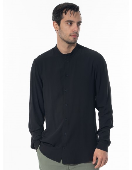 NINETEEN Πουκάμισο mao K24-1048 Μαύρο NINETEEN - 1