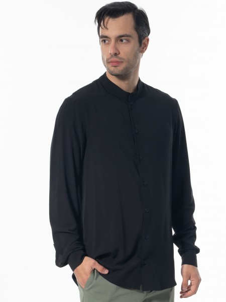 NINETEEN Πουκάμισο mao K24-1048 Μαύρο NINETEEN - 4