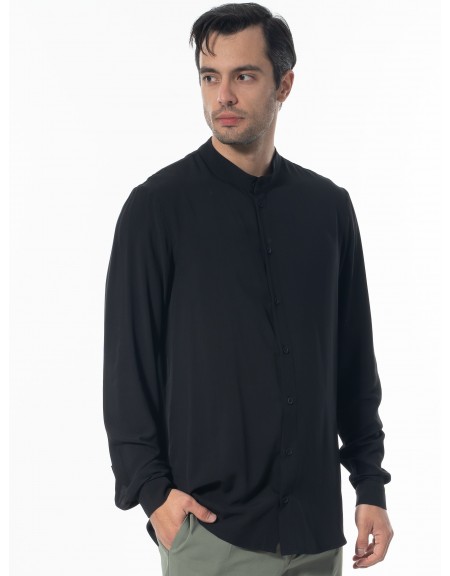 NINETEEN Πουκάμισο mao K24-1048 Μαύρο NINETEEN - 4