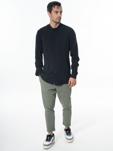 NINETEEN Πουκάμισο mao K24-1048 Μαύρο NINETEEN - 6