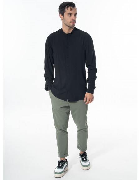 NINETEEN Πουκάμισο mao K24-1048 Μαύρο NINETEEN - 6