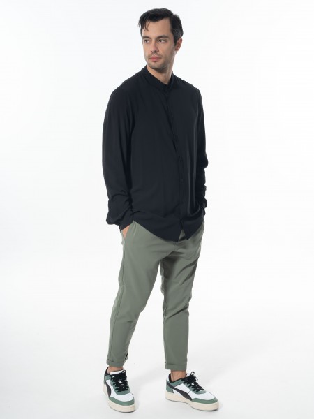 NINETEEN Πουκάμισο mao K24-1048 Μαύρο NINETEEN - 9