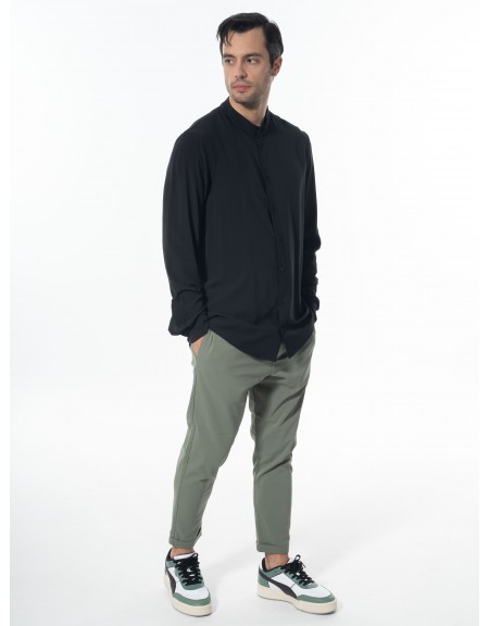 NINETEEN Πουκάμισο mao K24-1048 Μαύρο NINETEEN - 9