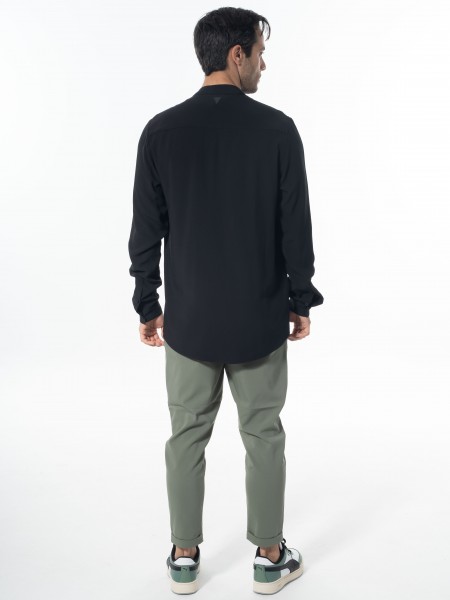 NINETEEN Πουκάμισο mao K24-1048 Μαύρο NINETEEN - 7