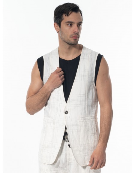 LA HAINE Γιλέκο καρό λινό 3B LM144 Off-white - Μαυρό LA HAINE - 1