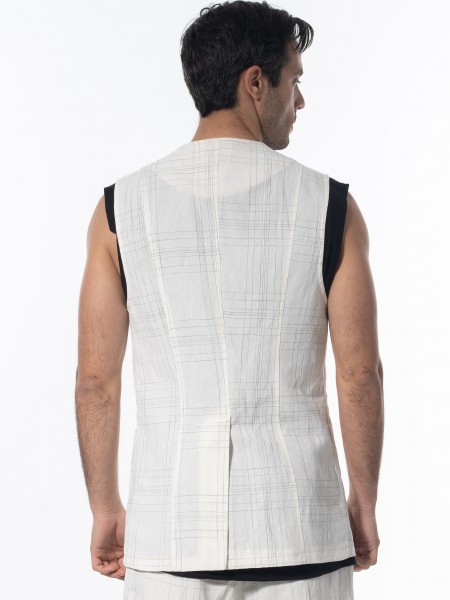 LA HAINE Γιλέκο καρό λινό 3B LM144 Off-white - Μαυρό LA HAINE - 2