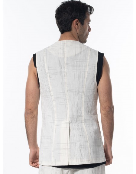 LA HAINE Γιλέκο καρό λινό 3B LM144 Off-white - Μαυρό LA HAINE - 2